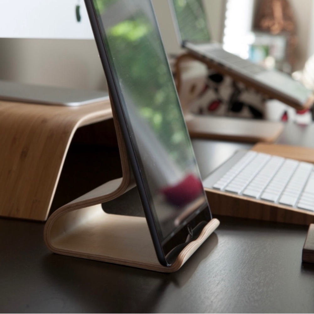 Bamboo iPad Stand Cradle Charger Holder | Wood Docking Station